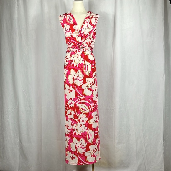 NWT Vince Camuto Women's Floral Printed Ity Maxi Dress in Pink Multi. - Picture 3 of 13